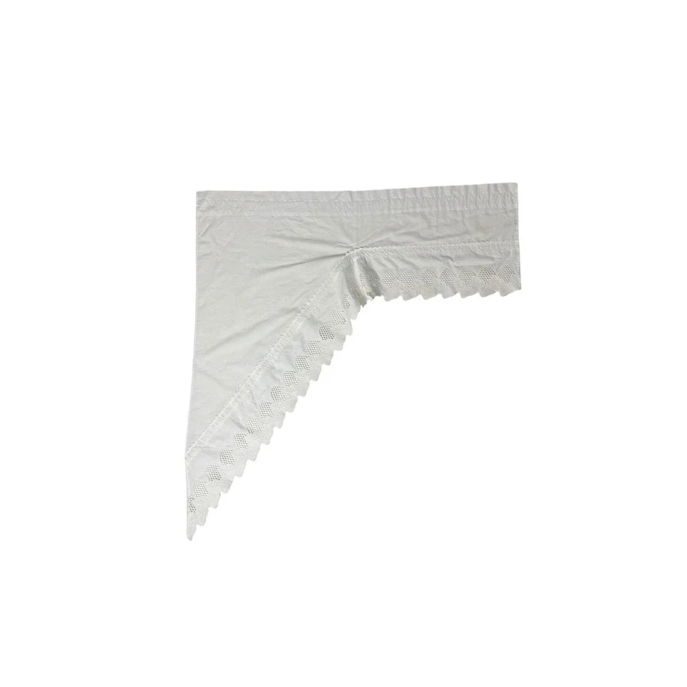 Vintage Set Left & Right Swag Valances Pair Cotton White Strawberry Lace Trim